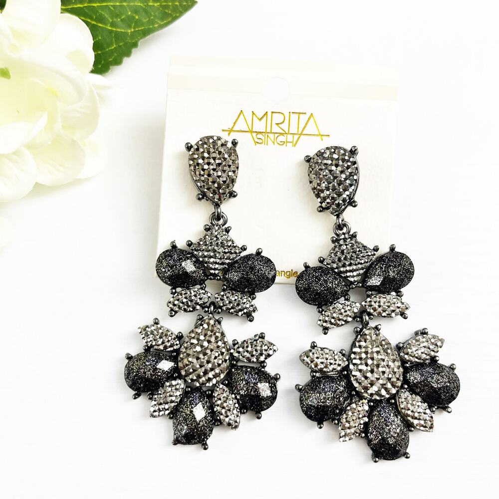 NEW Amrita Singh Gunmetal Statement Earrings